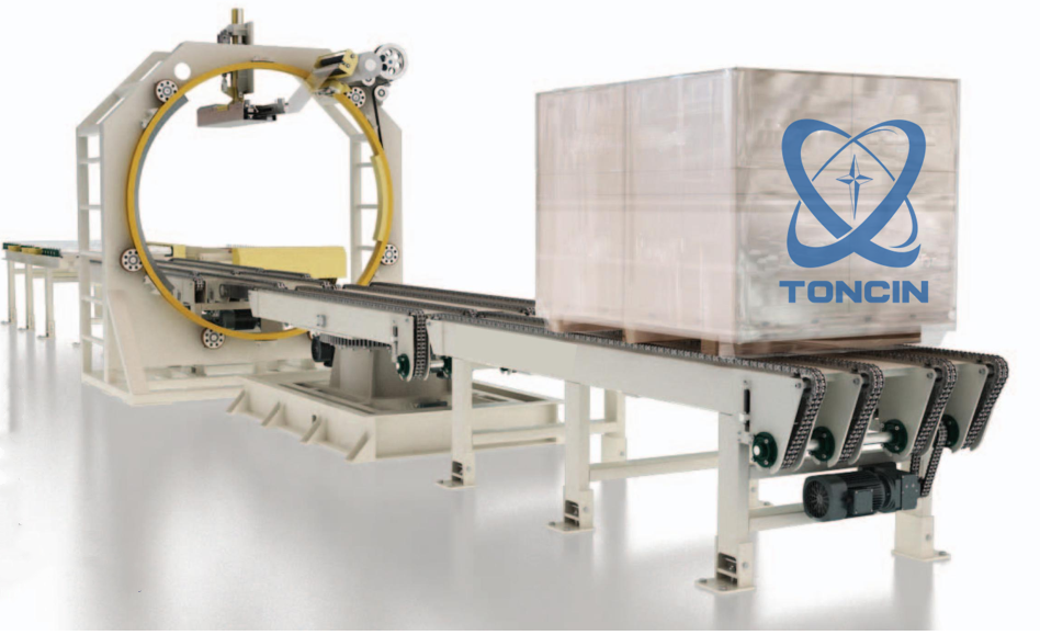 Máquinas de embalaje Strech en línea Robot Wrapper con transportador 